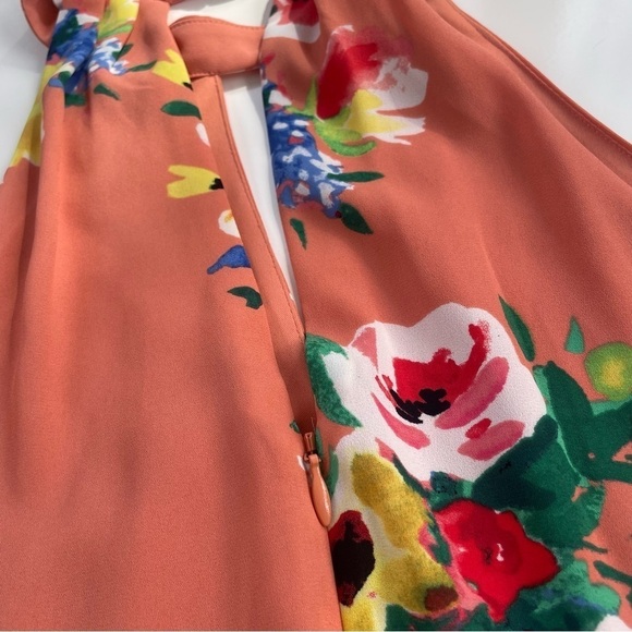 Express Orange Tropical Floral Summer Halter Top Mini Length Dress Size Medium - Picture 7 of 13